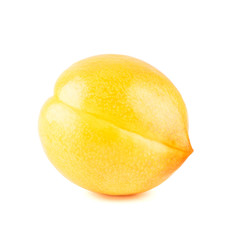 Fresh yellow peach isolated on white background.