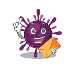 Fototapeta premium Cute face coronavirus kidney failure mascot design with envelope