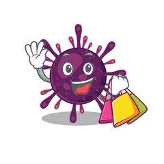 Fotobehang Happy rich coronavirus kidney failure mascot design waving and holding Shopping bag © kongvector
