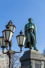 Fototapeta na wymiar Moscow, Russia, February 2020: monument to the great Russian poet Alexander Pushkin on Pushkin square
