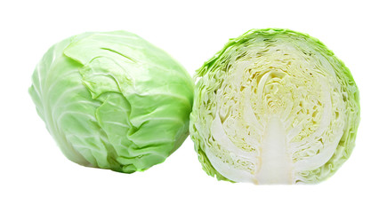 Green cabbage isolated on white background.