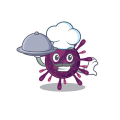 Coronavirus kidney failure as a chef cartoon character with food on tray