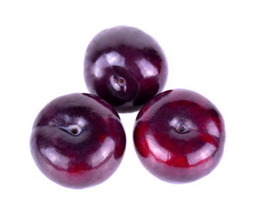 Red cherry plum with drops of water isolated on white background