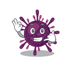 Coronavirus kidney failure mascot cartoon design showing Call me gesture