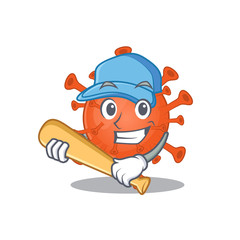Mascot design style of deadly corona virus with baseball stick
