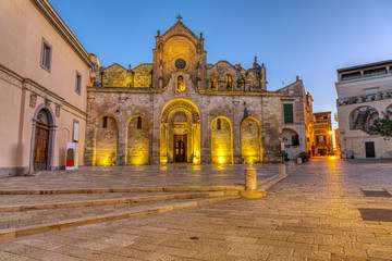 Fototapeta na wymiar The San Giovanni Battista church in Matera, Italy, at dawn