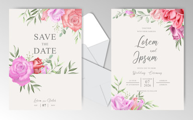 Elegant Watercolor Floral Frame Wedding Invitation Cards with Roses and Leaves
