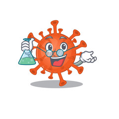 Smart Professor of deadly corona virus mascot design holding a glass tube