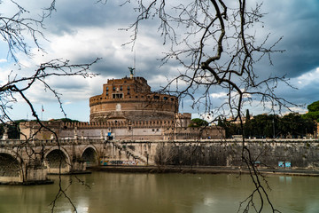 Fototapeta na wymiar Seagull with Castel Sant Angelo in Rome in Italy in the background