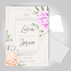 Elegant Watercolor Floral Frame Wedding Invitation Cards with Roses and Leaves