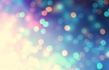 Blue blurry background decorated shiny bokeh. Wonderful texture glitter. Defocused template festive. Abstract pattern confetti.