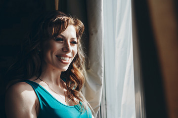 portrait of a woman in profile. The face is covered with hair. The concept of skin care, natural...
