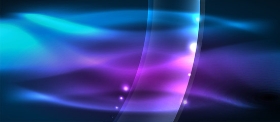 Abstract background. Shiny design neon waves with light effects, techno trendy design. Vector Illustration For Wallpaper, Banner, Background, Card, Book Illustration, landing page