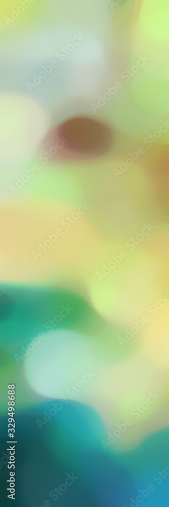 Poster blurred bokeh iridescent vertical format background with tan, teal blue and pastel gray colors space