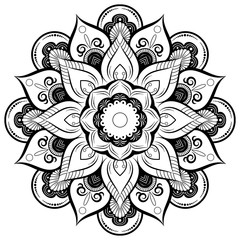 Circle flower of mandala with vintage floral style, Vector mandala Oriental pattern, Hand drawn decorative element. Design for coloring book page. isolated on white background