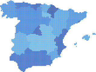 Blue hexagon shape Spain map on white background. Vector illustration.