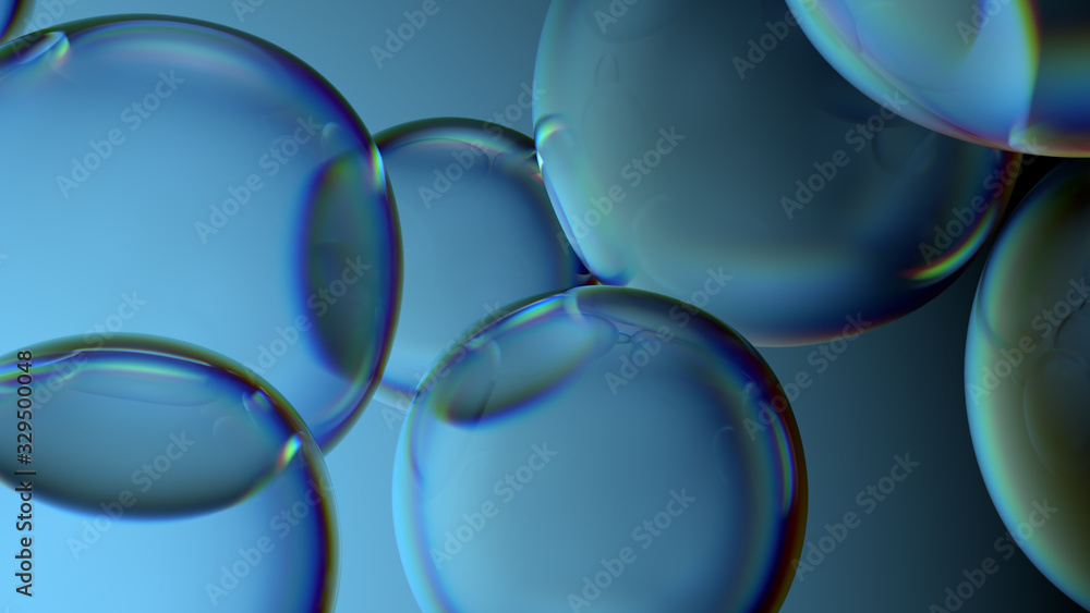 Aufkleber beautiful 3d render of bubbles with abstract reflections. flow modern colors. smooth round shapes.
