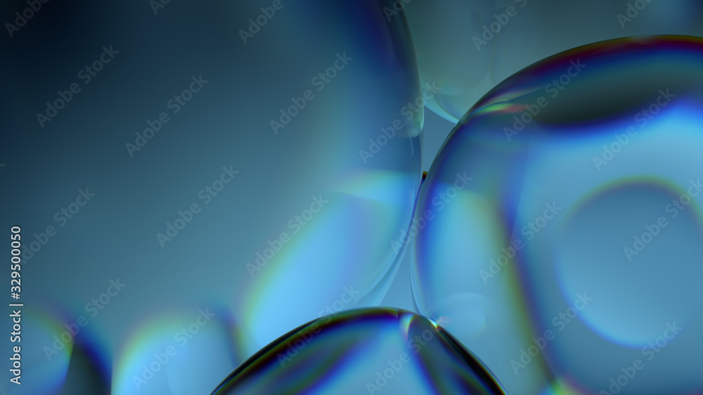 Poster beautiful 3d render of bubbles with abstract reflections. flow modern colors. smooth round shapes.
