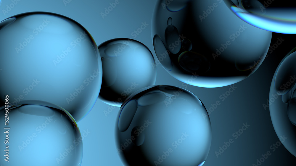 Poster beautiful 3d render of bubbles with abstract reflections. flow modern colors. smooth round shapes.