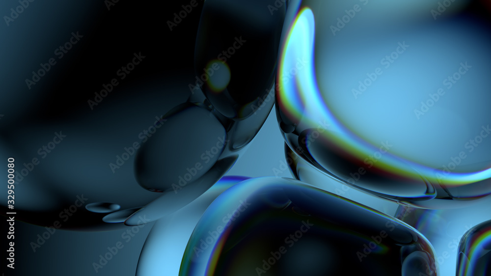 Poster beautiful 3d render of bubbles with abstract reflections. flow modern colors. smooth round shapes.