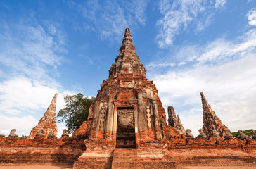 Fototapeta premium Ancient pagoda architecture World heritage Wat Chaiwatthanaram in Ayutthaya,Thailand,Public place allowing shooting for travel and worship