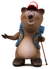 Naklejka premium Fun 3D bear backpacker cartoon character