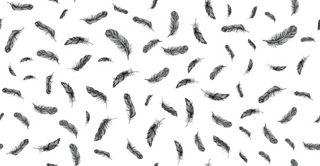 Feathers Pattern, hand drawn illustration