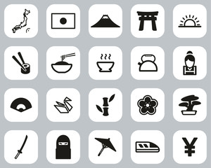 Japan Country & Culture Icons Black & White Flat Design Set Big