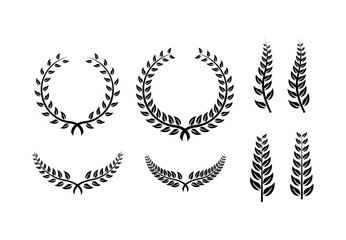 collection of Laurel Leaf crown branch black logo icon design vector illustration