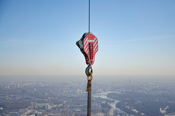 Hook from a tower crane for lifting cargo