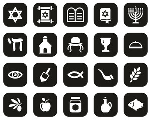 Judaism Religion & Religious Items Icons White On Black Flat Design Set Big