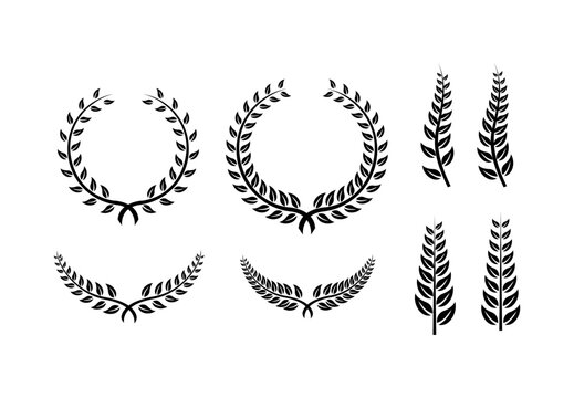 collection of Laurel Leaf crown branch black logo icon design vector illustration