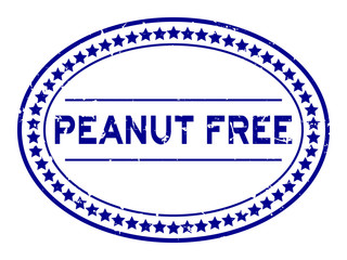 Grunge blue peanut free word oval rubber seal stamp on white background