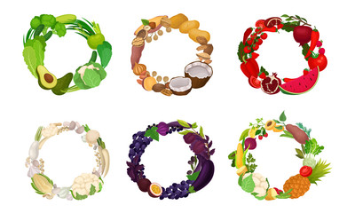 Fruit and Vegetables Wreath Grouped by Color Vector Set