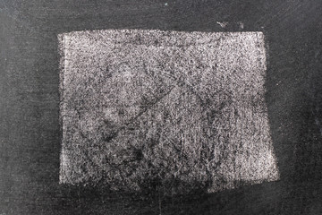 Grunge white chalk art brush in square line shape on black board background. Decoration and design...