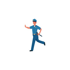 Policeman chasing with a police baton. Vector illustration isolated on white background