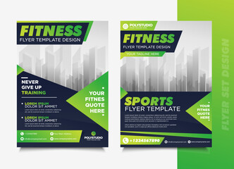 Business fitness Flyer set green color vector design corporate template design for annual report company leaflet cover