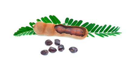 Tamarind and with leaf isolated on white background.
