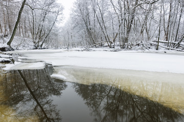 River frozen in winter, Sweden