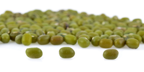 Green mung beans  on the white background.