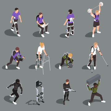 Bionics Technology Isometric Icons Set