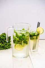 mojito in a decanter. refreshing drink with lime mint.