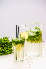 mojito in a decanter. refreshing drink with lime mint.