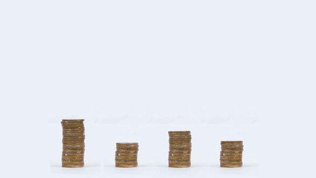 Heaps of gold coins moving increase and decrease