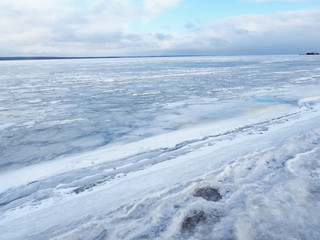 Ice on the lake in winter