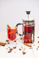 fruit tea with spices. mulled wine. tea kettle.