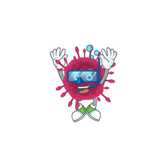 A cartoon design of COVID19 trying Diving glasses