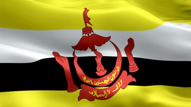 Brunei Darussalam flag Motion Loop video waving in wind. Realistic Bruneian Flag background. Brunei Flag Looping Closeup 1080p Full HD 1920X1080 footage. Brunei asia country flags footage video for fi