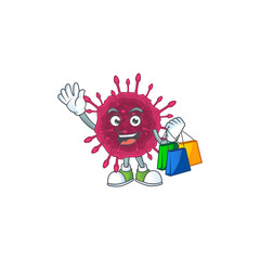 Smiley rich COVID19 mascot design with Shopping bag