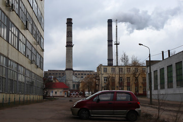 Exclusion zone in Chernobyl. Chernobyl industrial zone and machine